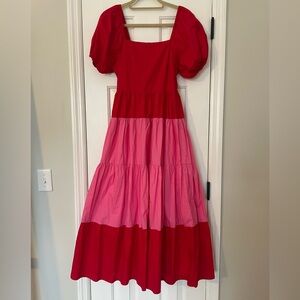 NWT English Factory Red and Pink Tiered Maxi Dress